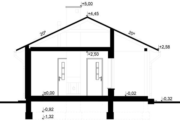 Casa de vacanta mica si ieftina placata cu caramida - sectiune